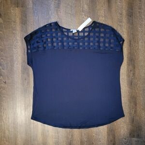 Women's 2x Navy Blue Cage Lace Top Claudia Richard